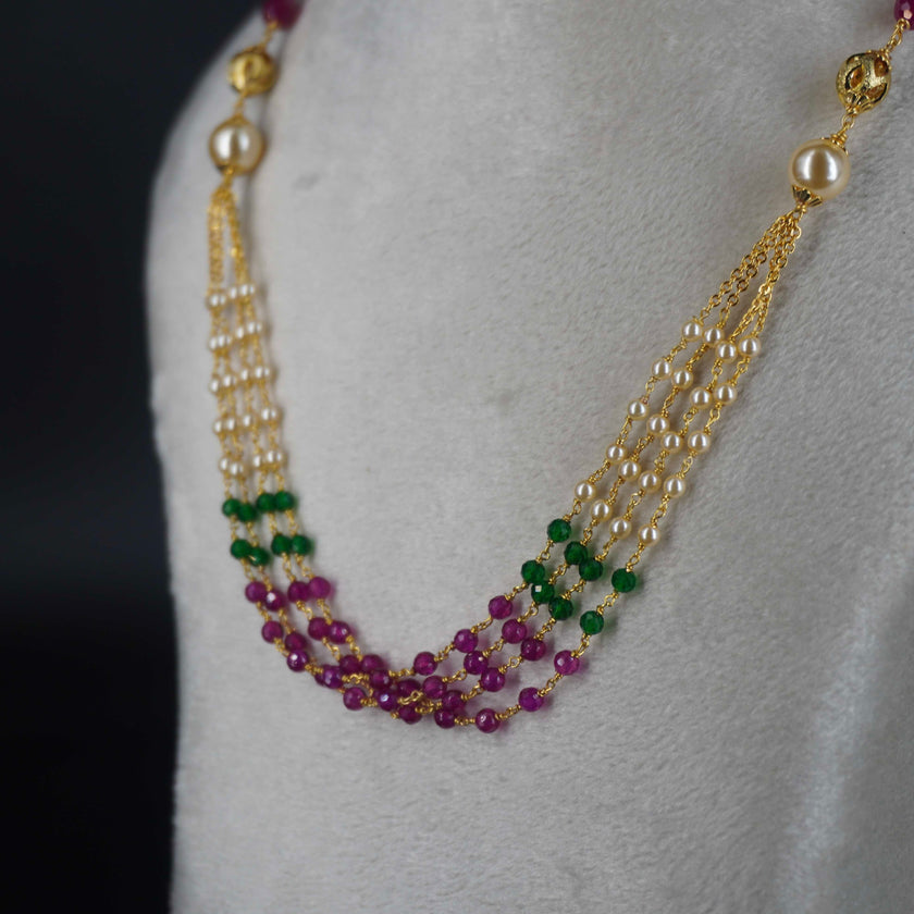 HK0329 Green & Pink Manula Necklace