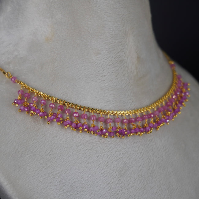 HK0324 Pink CZ Beautiful Jali Necklace