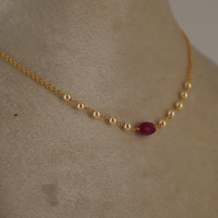 Hk0204 Pearl & Ruby Chain