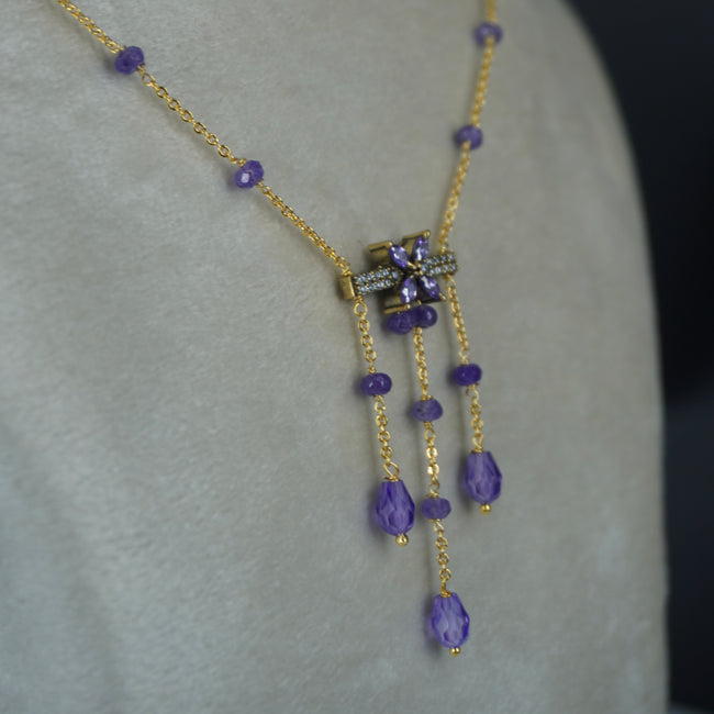 Hk0345 Purple CZ Beads Necklace