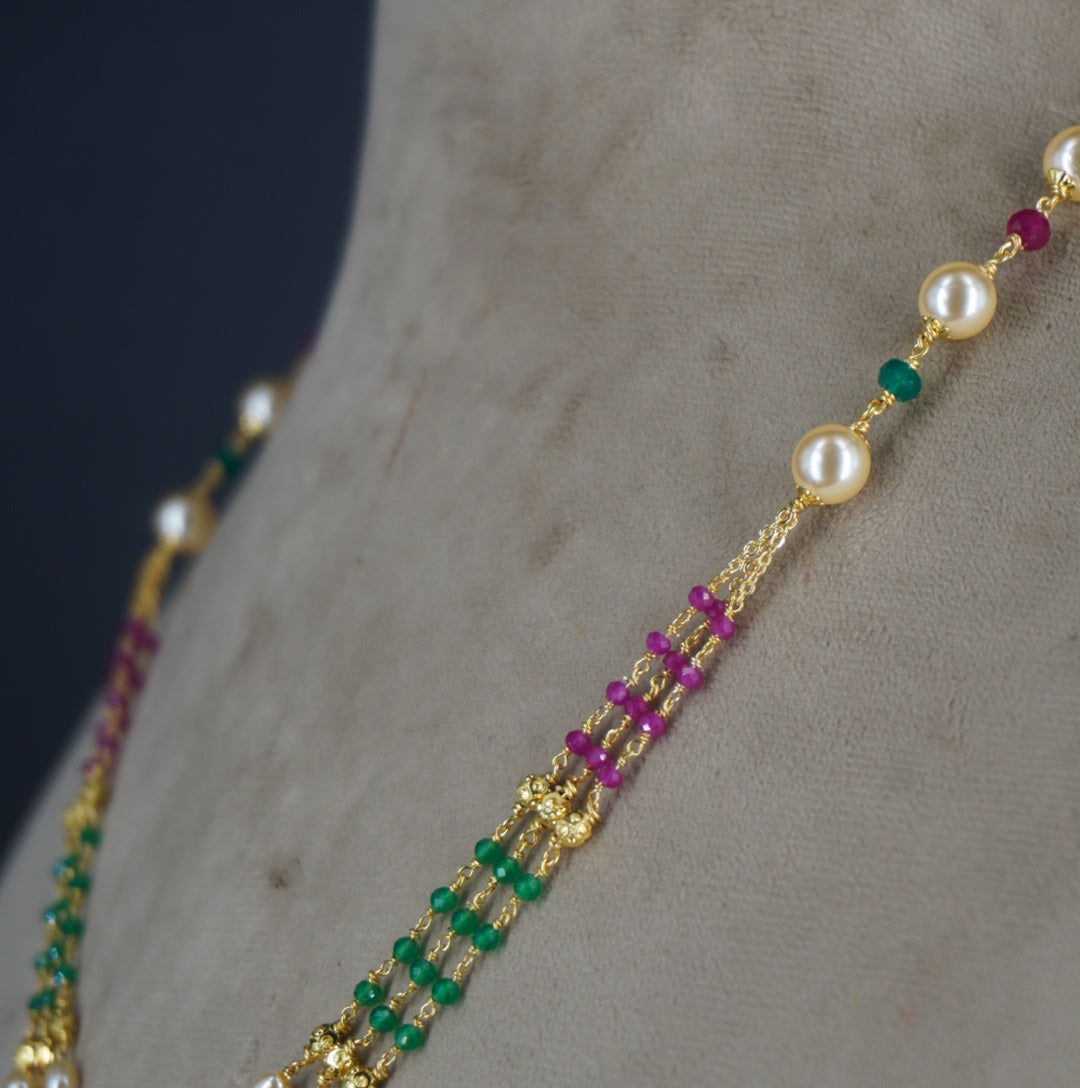 HK0483. Rice pearl & Manulu Chain