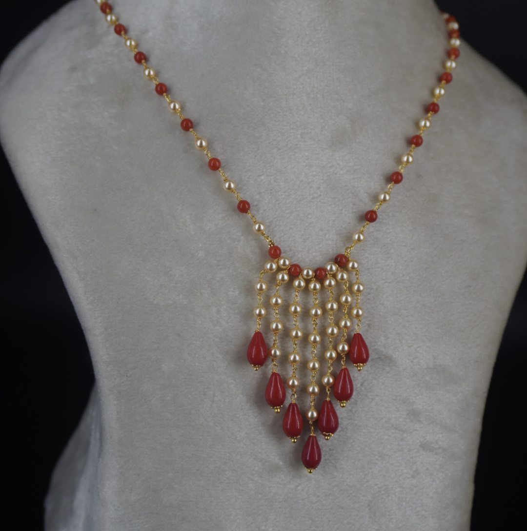 Hk0434 Coral Rain Drops Necklace