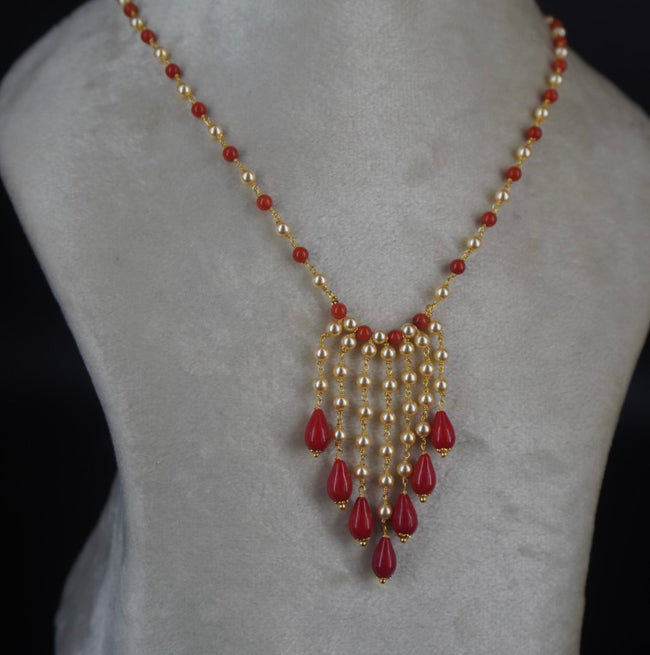 Hk0434 Coral Rain Drops Necklace