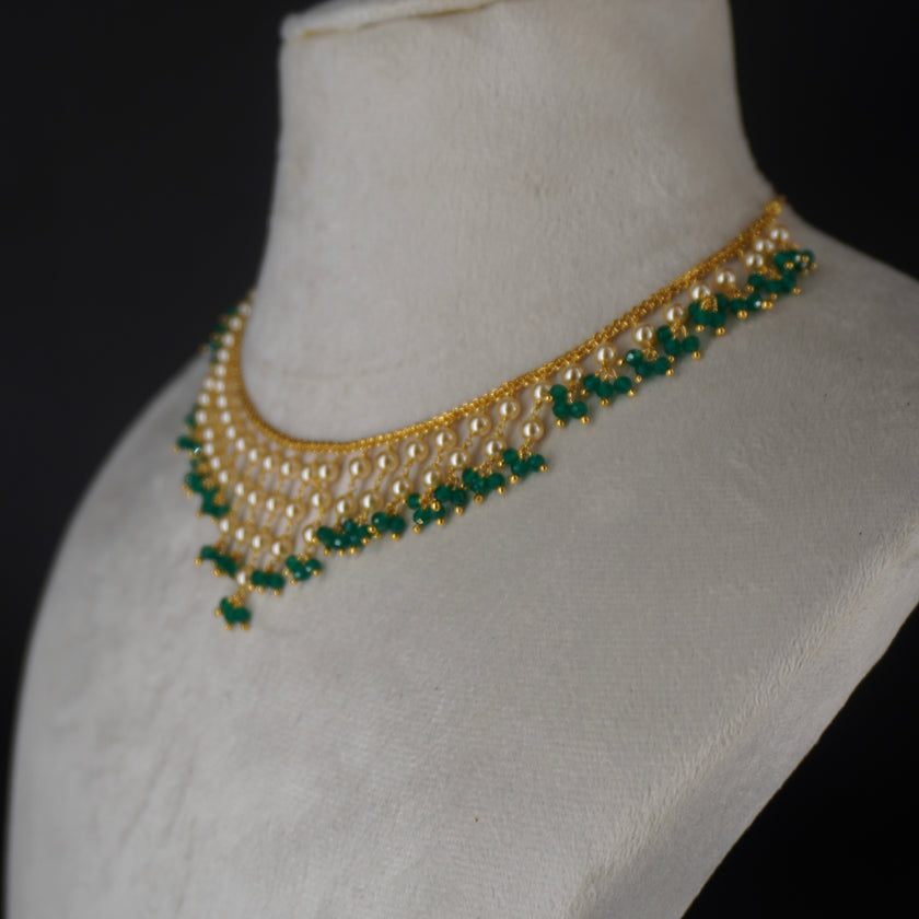 HK0488 green manulu with Swarovski pearl necklace