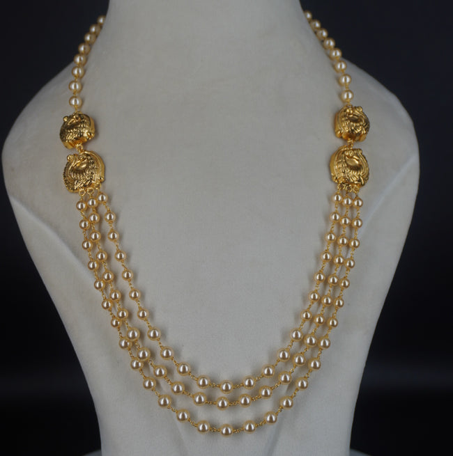 HK0517 3 STEPS PEARL NEACKLACE HARAM