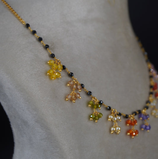 Multi colour black diamond shine beads with cz beads. Hk0449