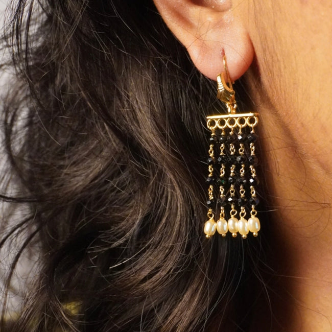 ER033 Black diamond shine earrings