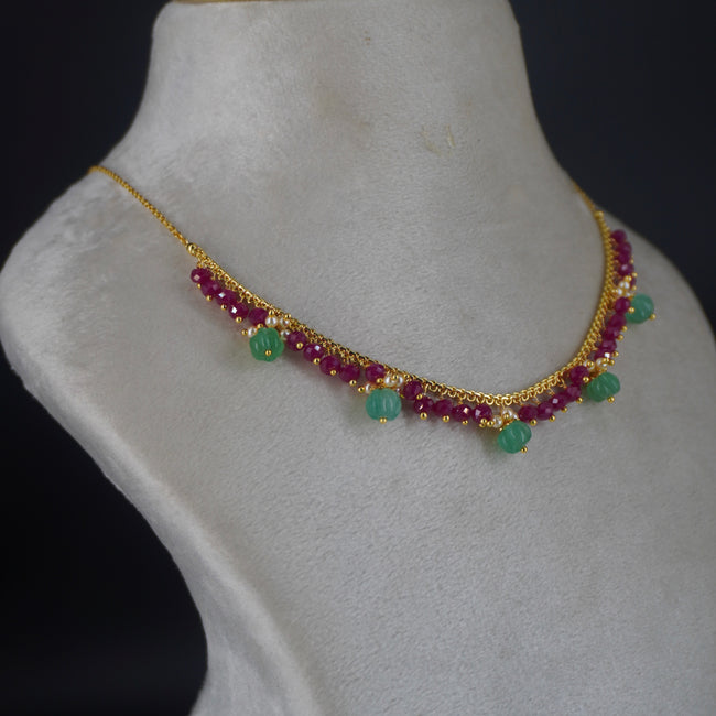 HK0370 chetan ruby and green pumpkin chain