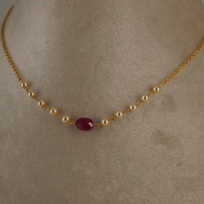 Hk0204 Pearl & Ruby Chain