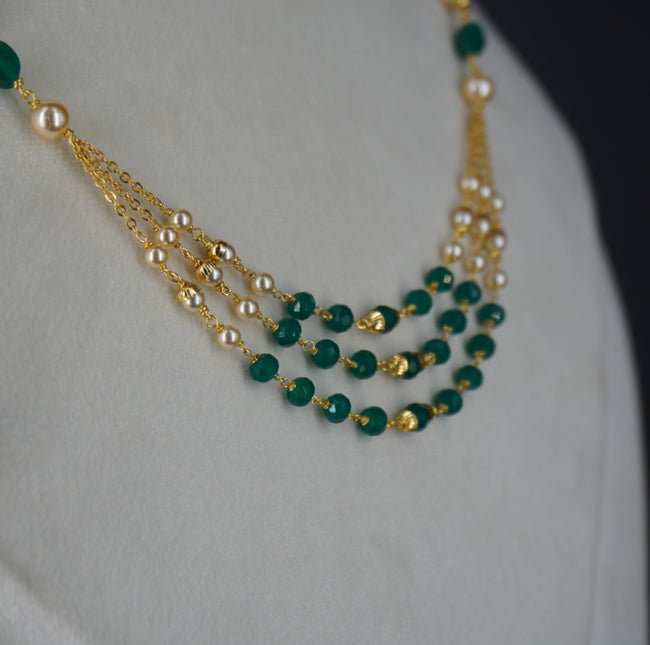 HK0514 3 STEPS CHETHAN GREEN NECKLACE