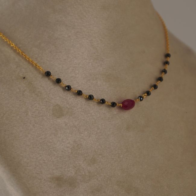 Hk0204 simple ruby black beads