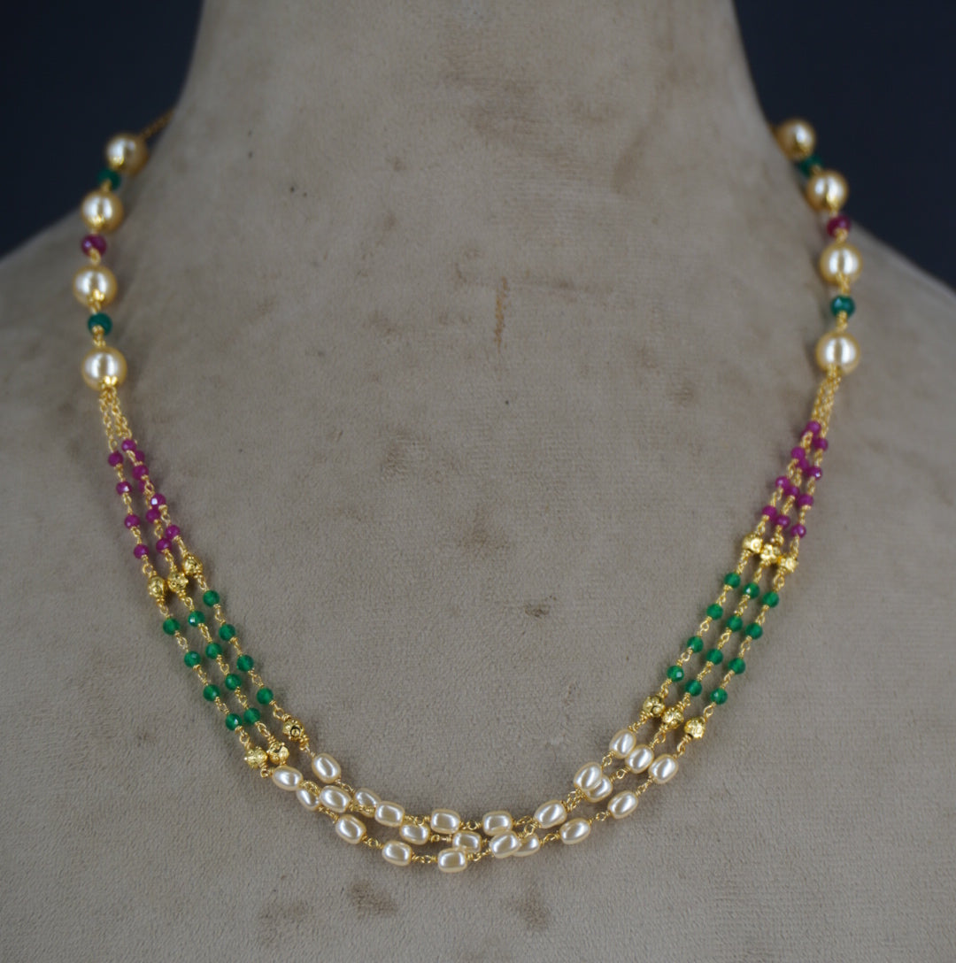 HK0483. Rice pearl & Manulu Chain