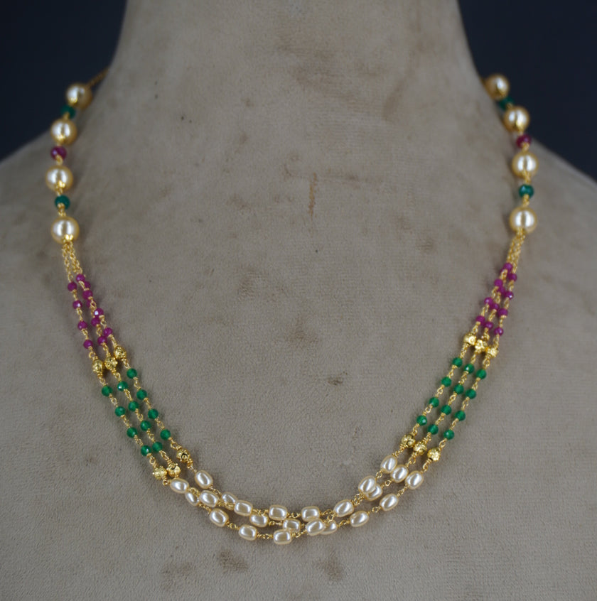 HK0483. Rice pearl & Manulu Chain