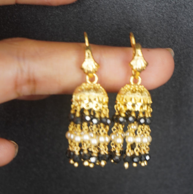 #swaroski pearl and black diamond shine beads jhumka