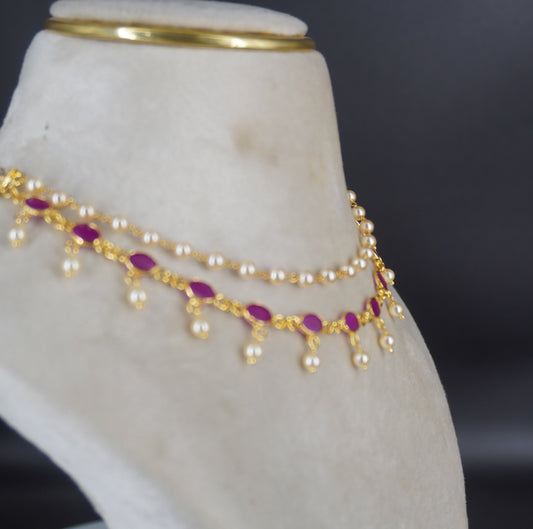 HK0340 Ruby and Swarovski pearl necklace