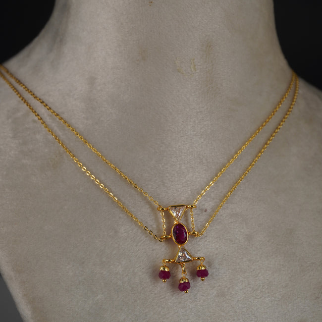 Hk0361. Simple 2 line ruby chain with cute pendant
