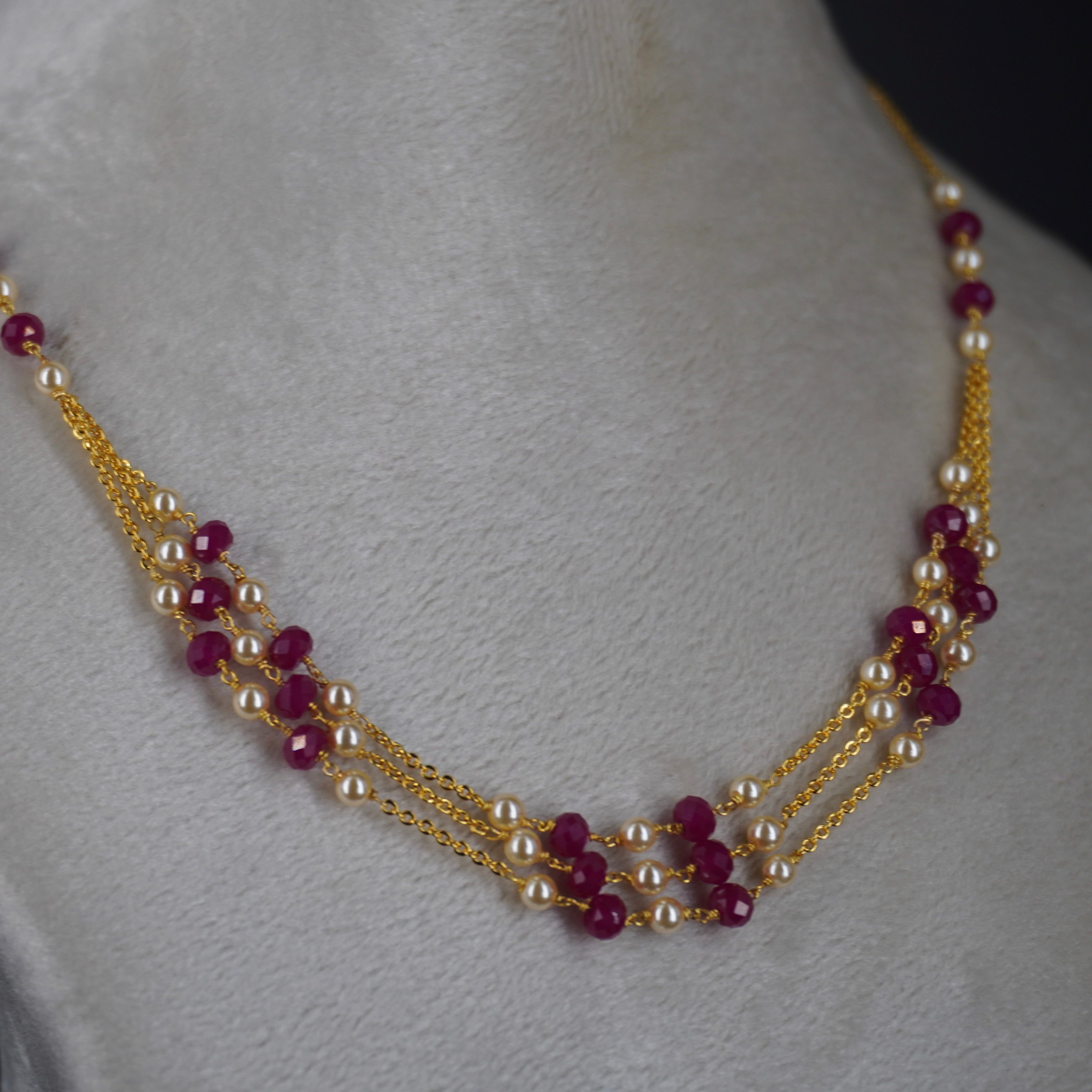 HK0328 Pink Chetan Ruby Beautiful Necklace