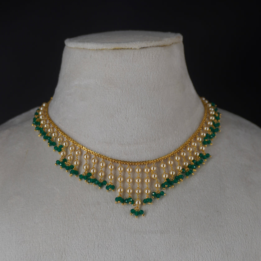 HK0488 green manulu with Swarovski pearl necklace