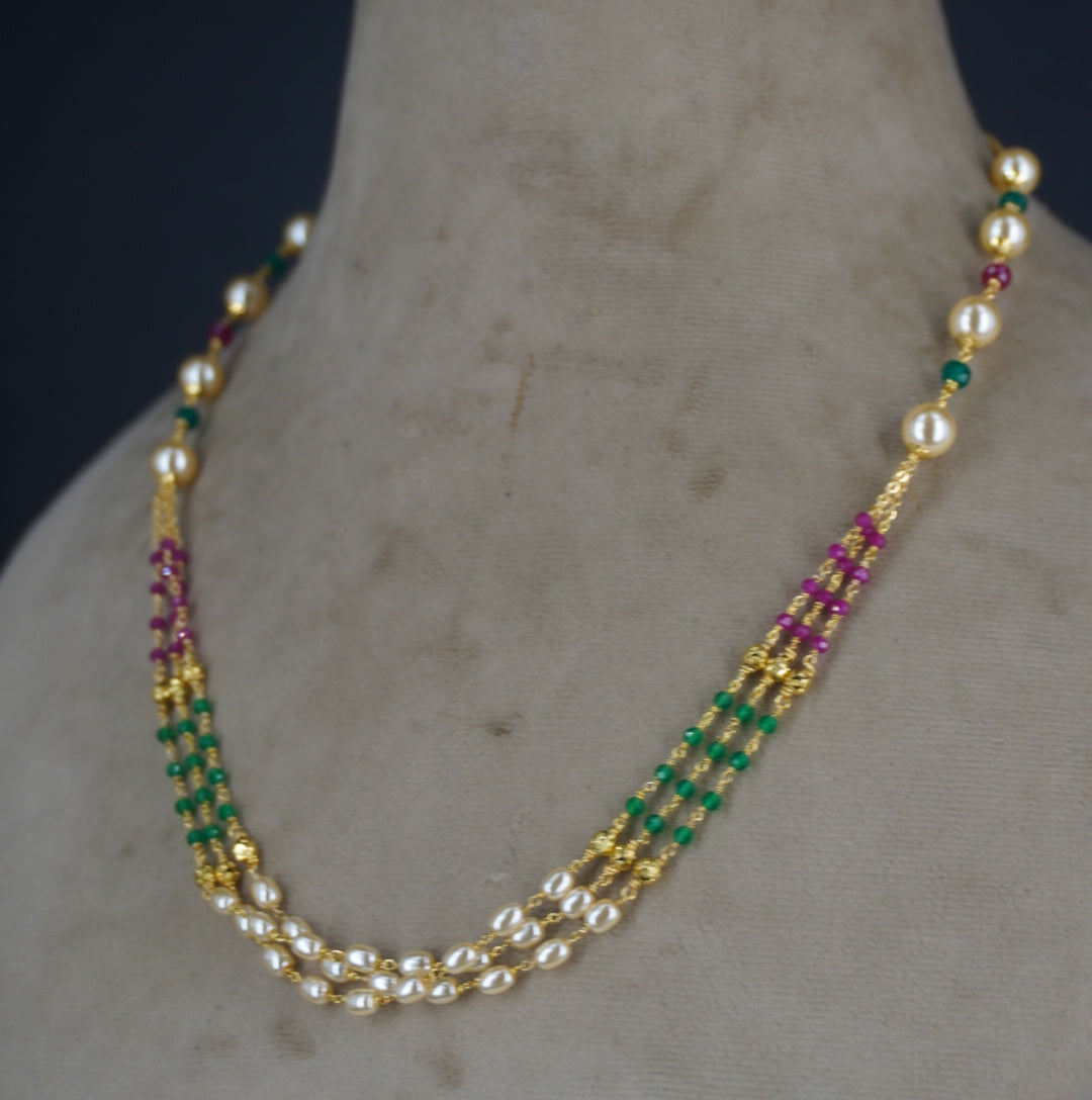 HK0483. Rice pearl and manulu chain