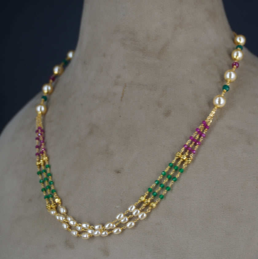 HK0483. Rice pearl & Manulu Chain