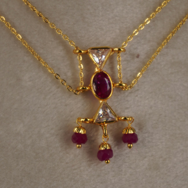 Hk0361. Simple 2 line ruby chain with cute pendant