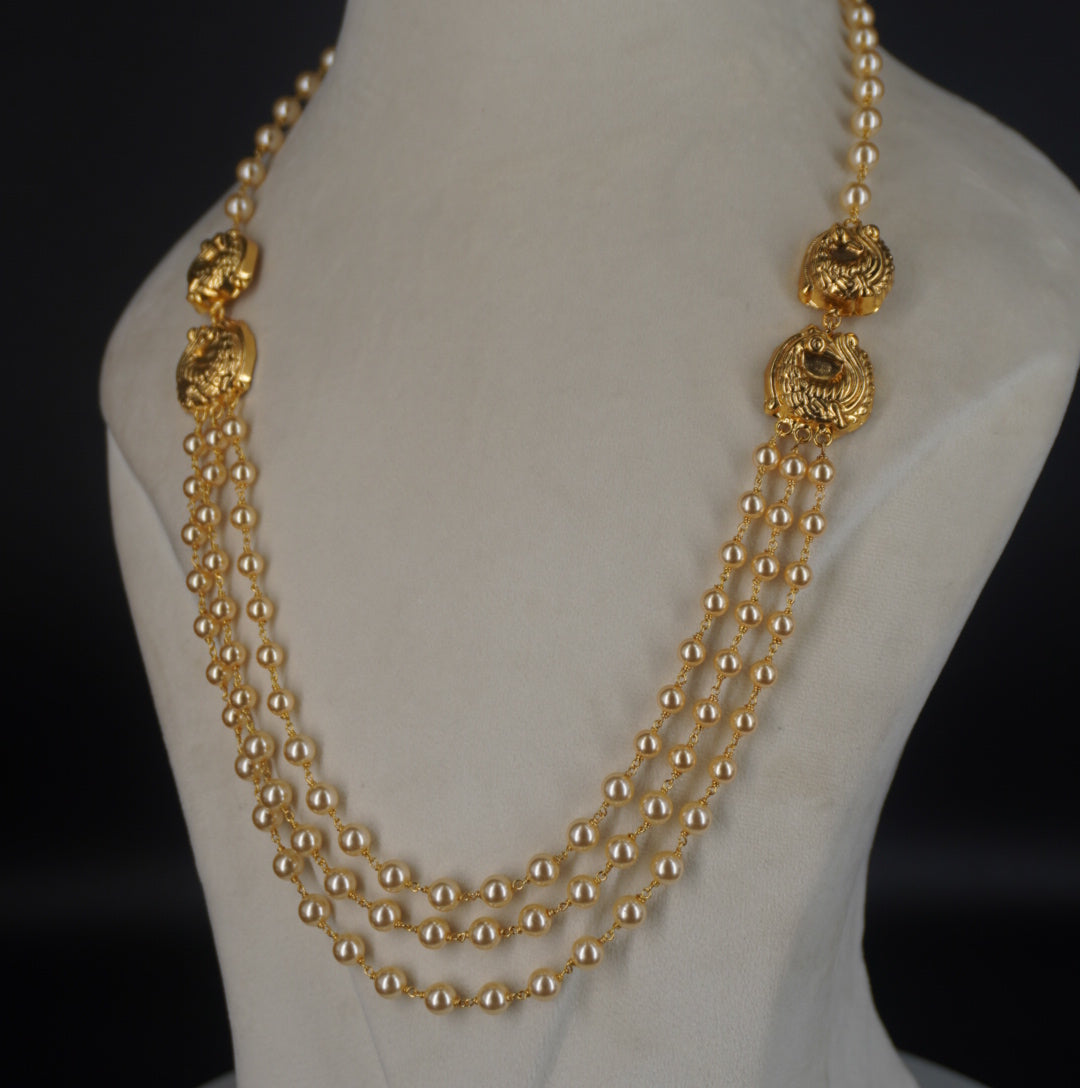 HK0517 3 STEPS PEARL NEACKLACE HARAM
