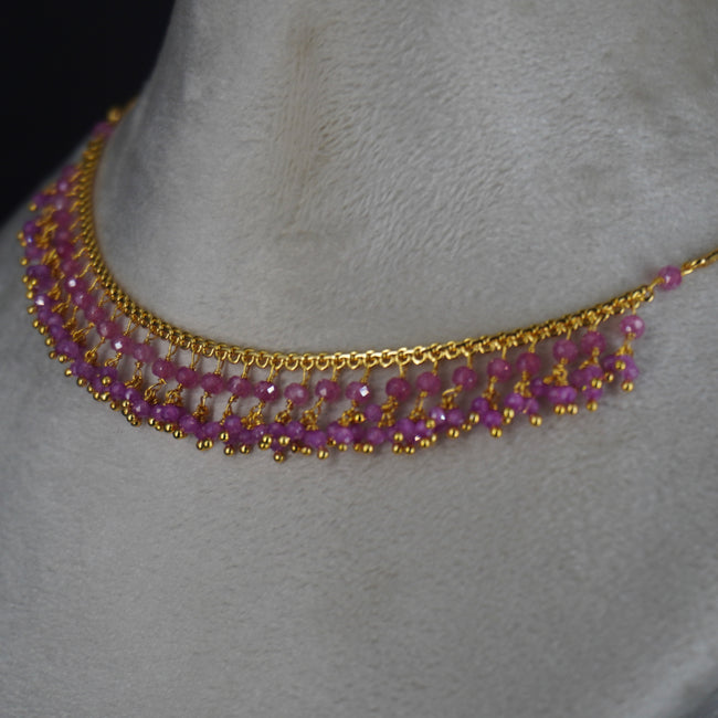 HK0324 Pink CZ Beautiful Jali Necklace