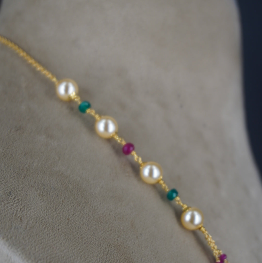 HK0483. Rice pearl & Manulu Chain