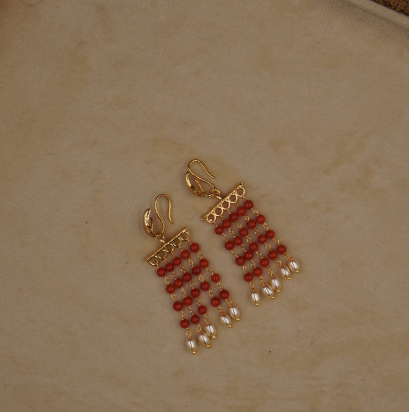 ER034 coral and pearl earrings