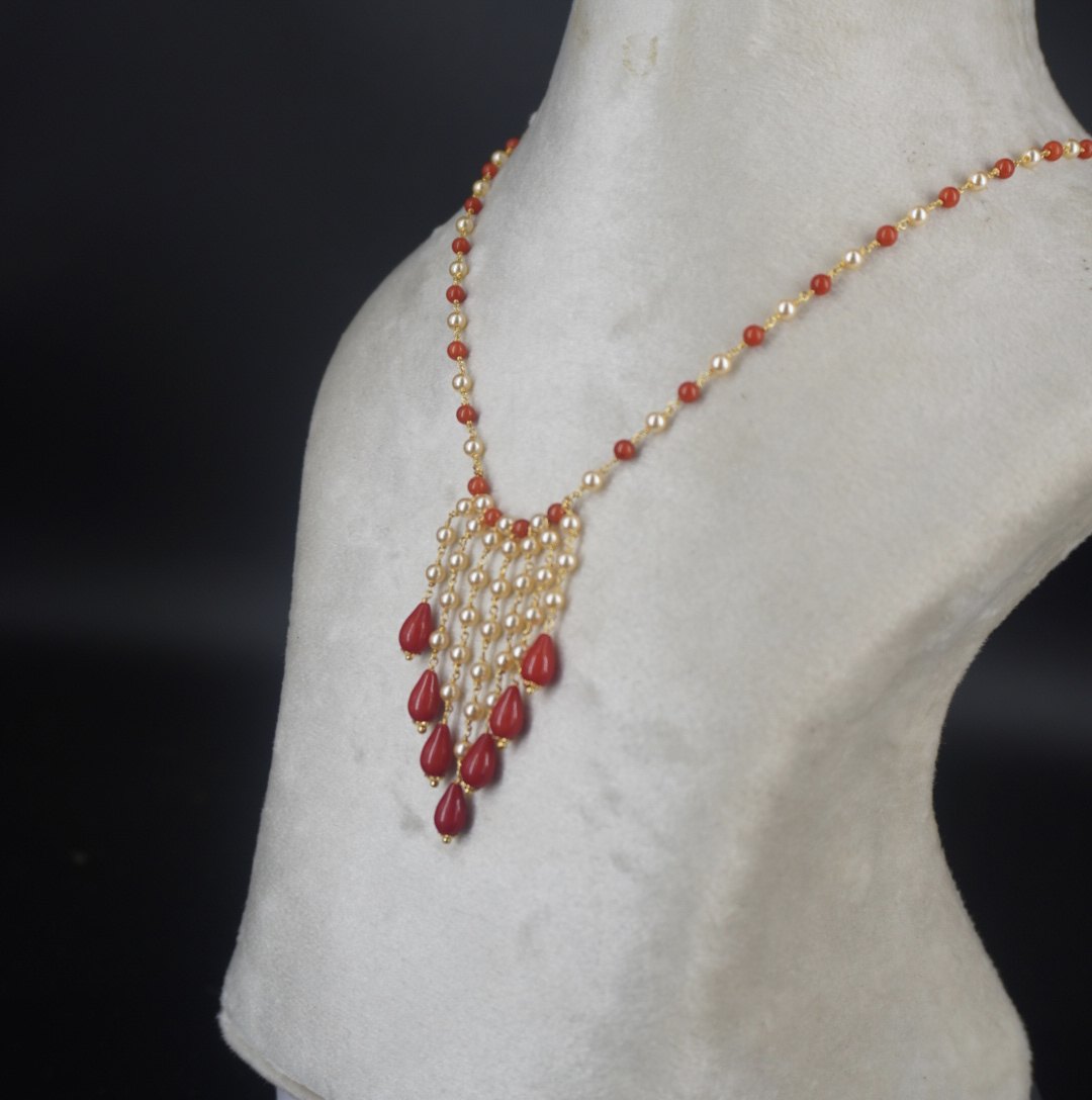 Hk0434 Coral Rain Drops Necklace