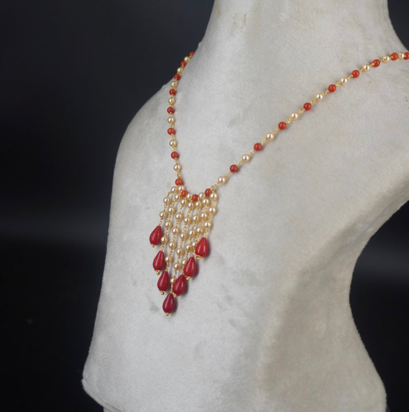 Hk0434 Coral Rain Drops Necklace