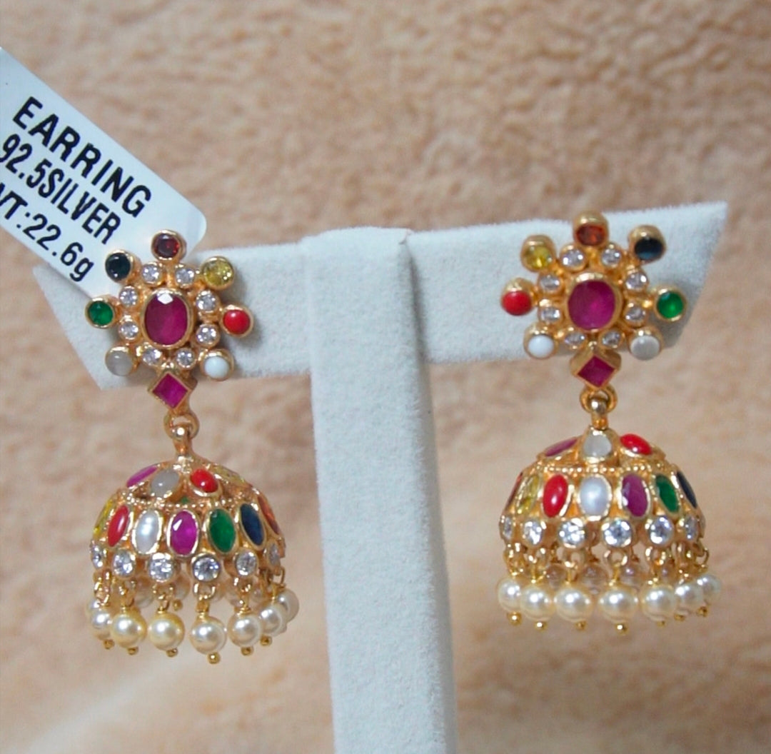 SLV006 Navaratna earrings in silver