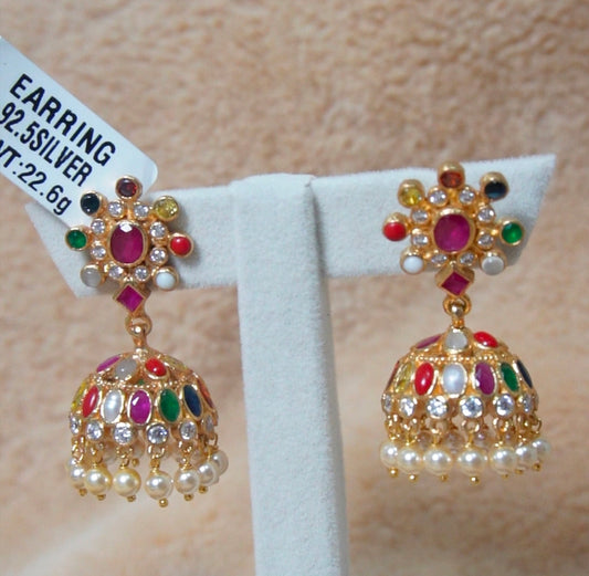 SLV006 Navaratna earrings in silver