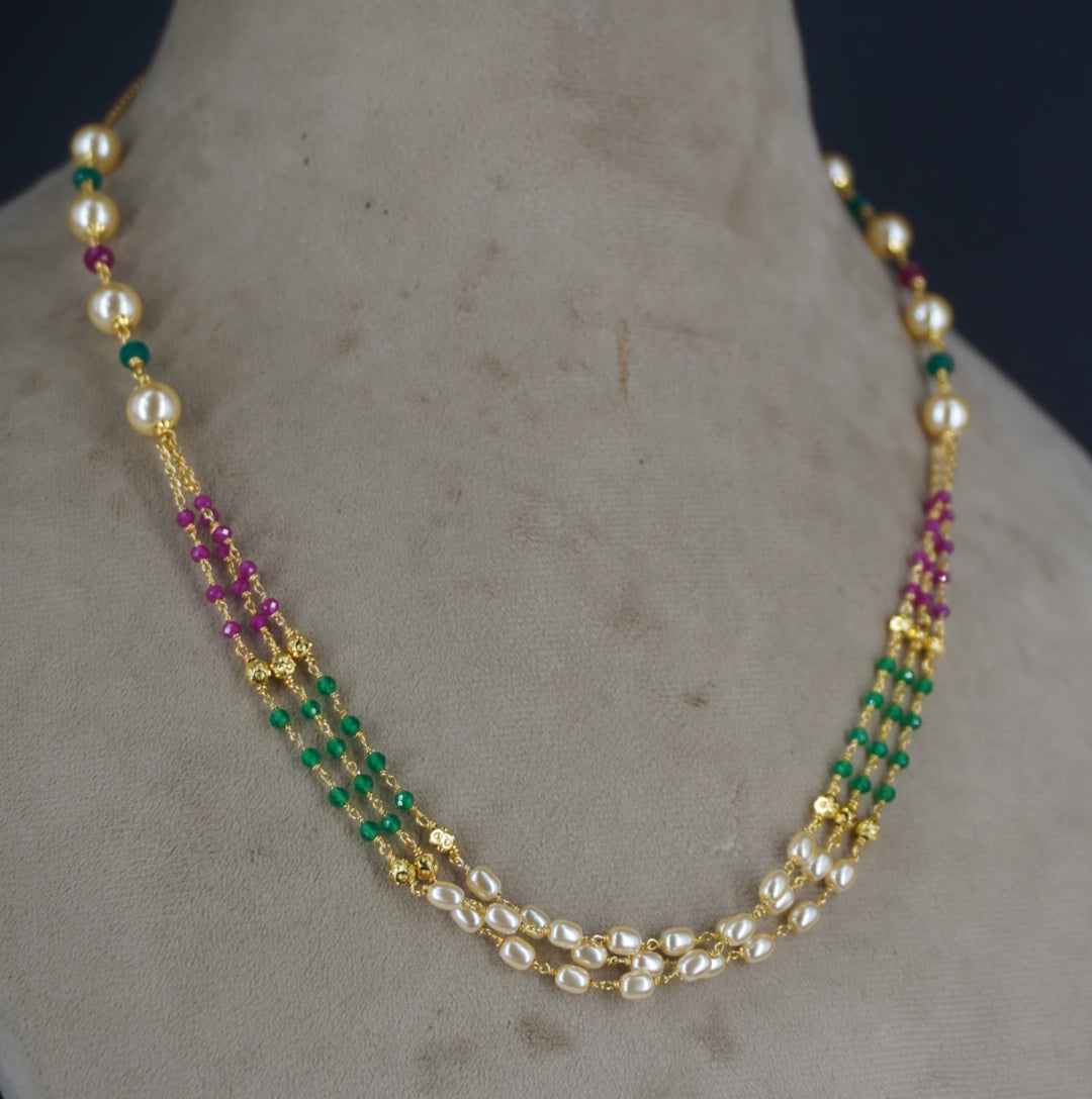 HK0483. Rice pearl & Manulu Chain