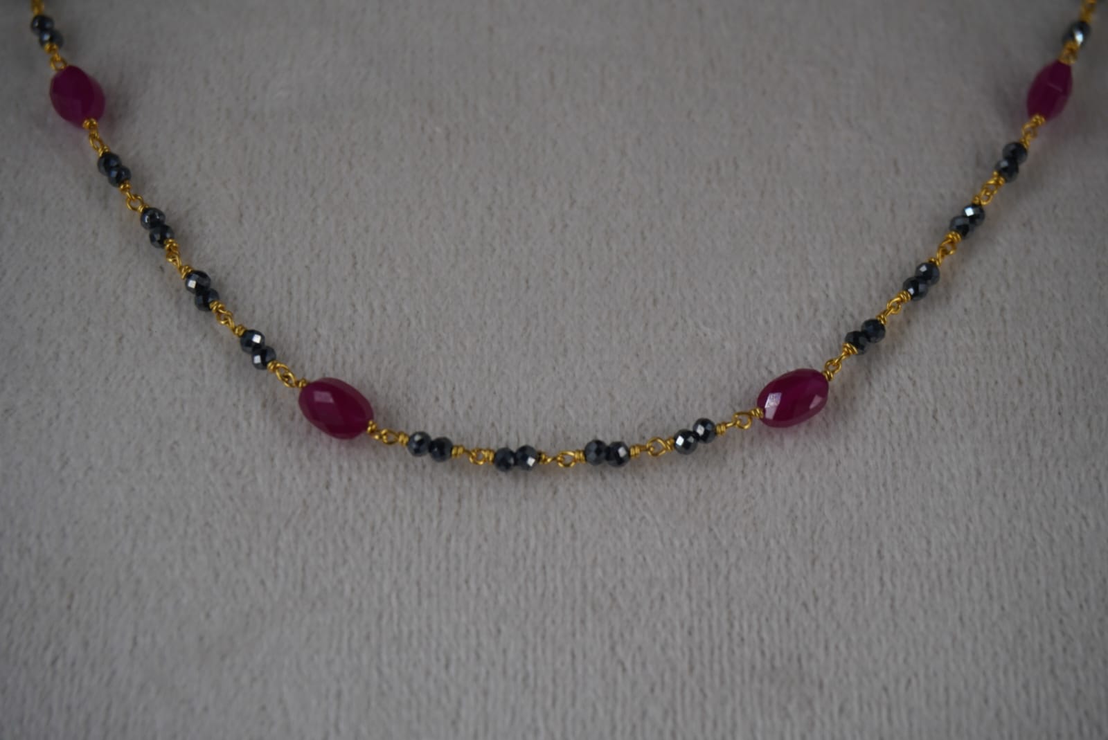 SLV020 Silver Mangalsutra chain mixed with cutting ruby ovel shape