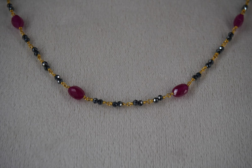 SLV020 Silver Mangalsutra chain mixed with cutting ruby ovel shape