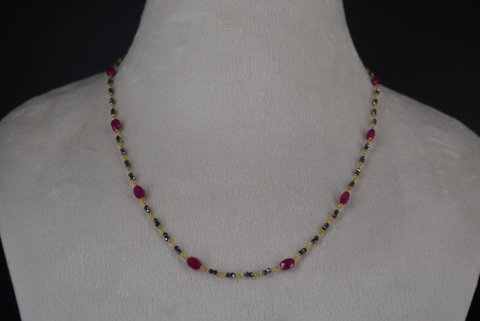 SLV020 Silver Mangalsutra chain mixed with cutting ruby ovel shape