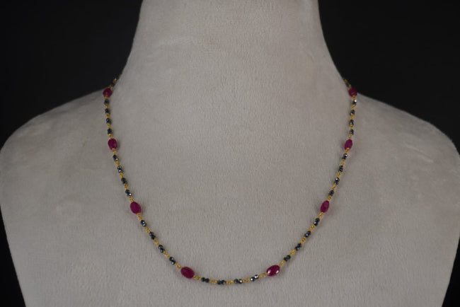 SLV020 Silver Mangalsutra chain mixed with cutting ruby ovel shape