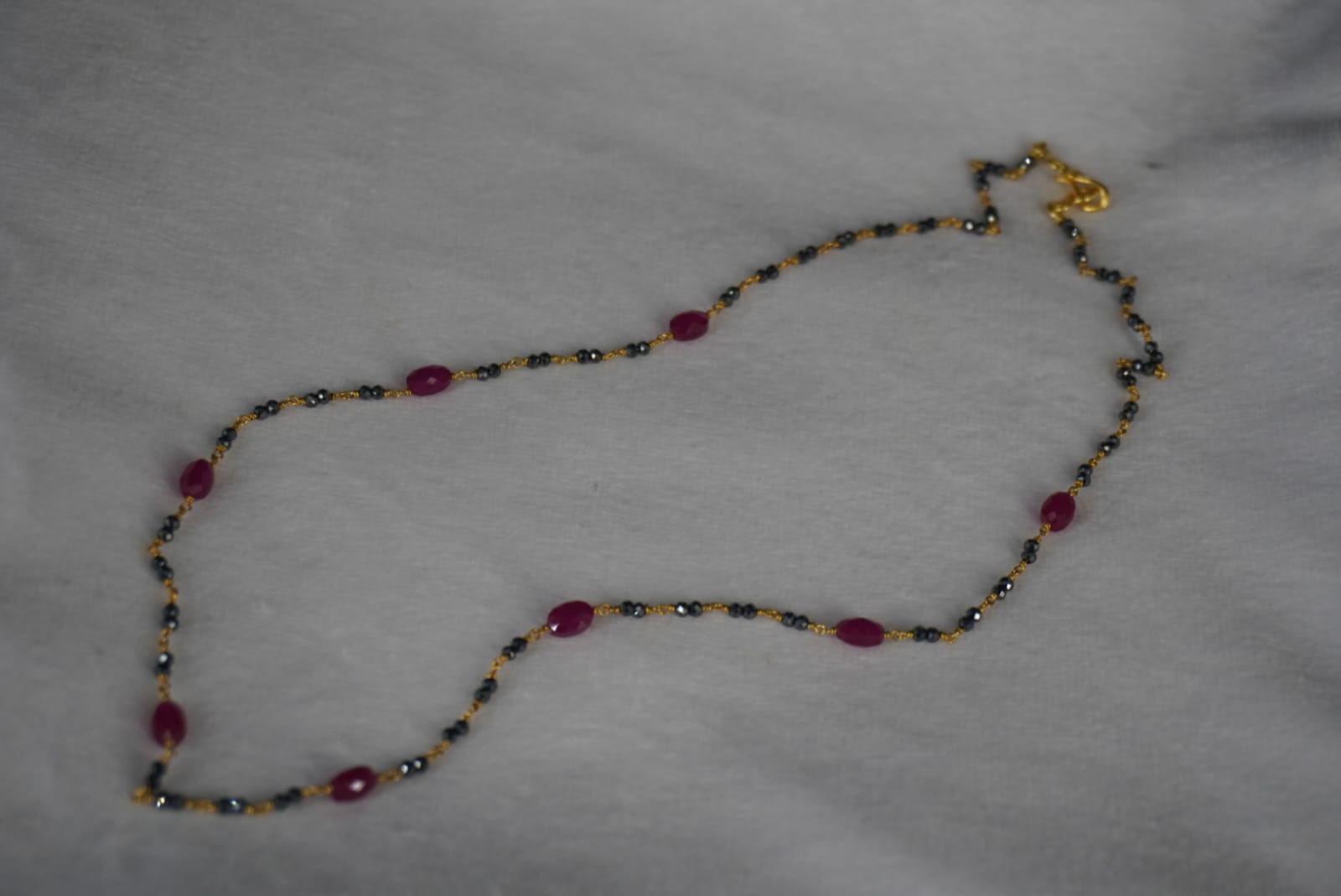 SLV020 Silver Mangalsutra chain mixed with cutting ruby ovel shape