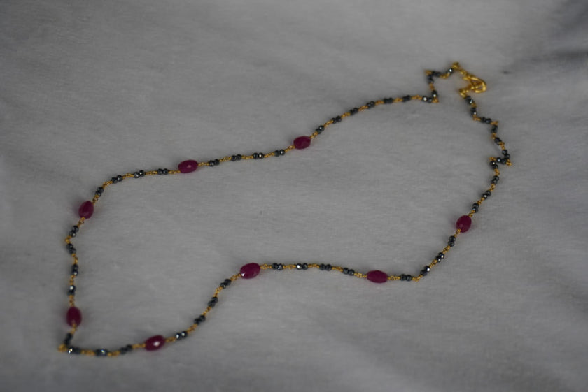 SLV020 Silver Mangalsutra chain mixed with cutting ruby ovel shape