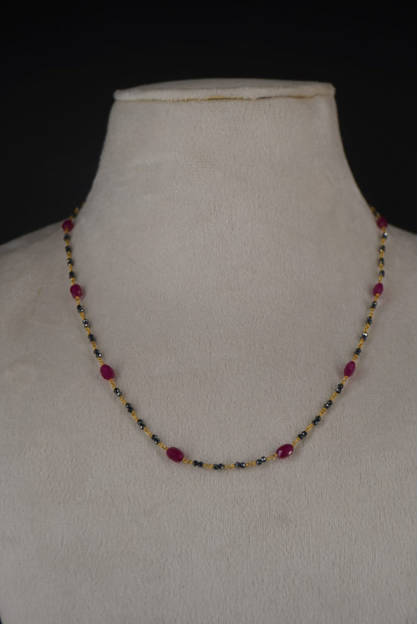 SLV020 Silver Mangalsutra chain mixed with cutting ruby ovel shape