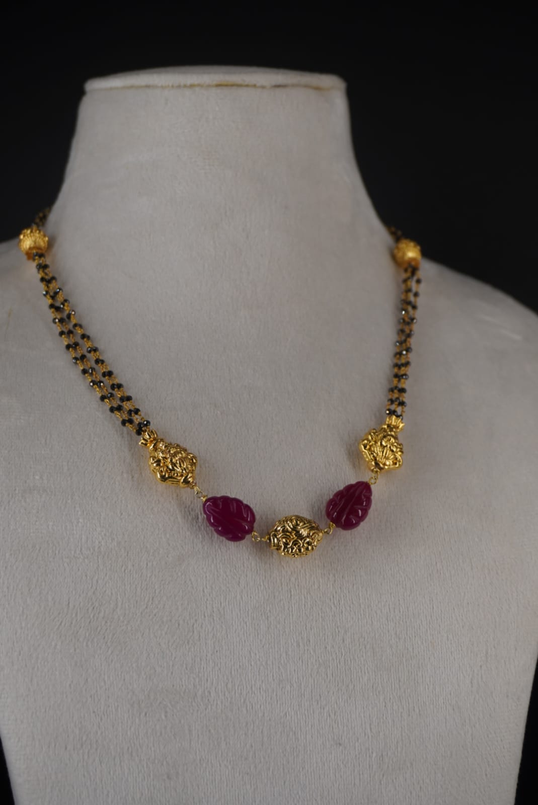 SLV021 Silver Black beads Chain crafted with Nakshi Balls