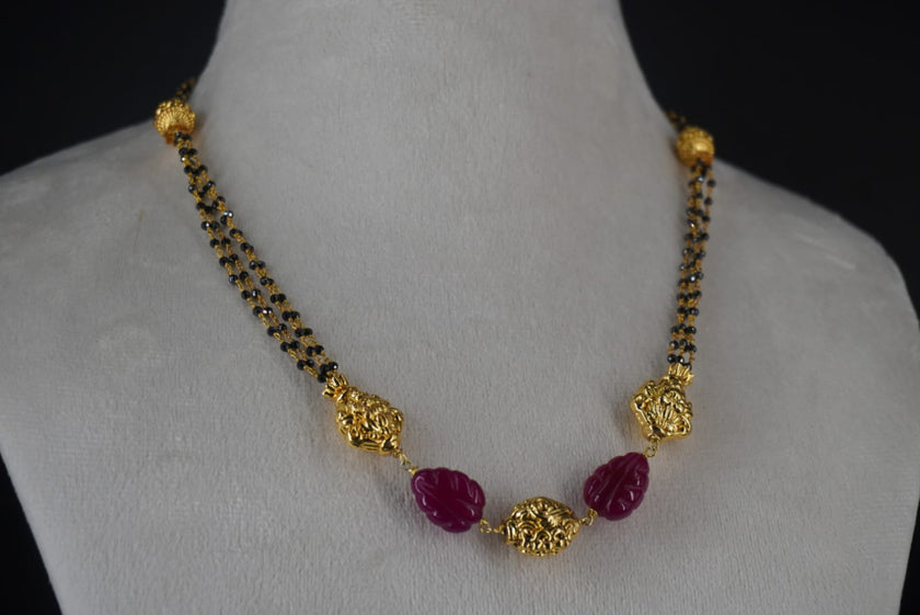 SLV021 Silver Black beads Chain crafted with Nakshi Balls