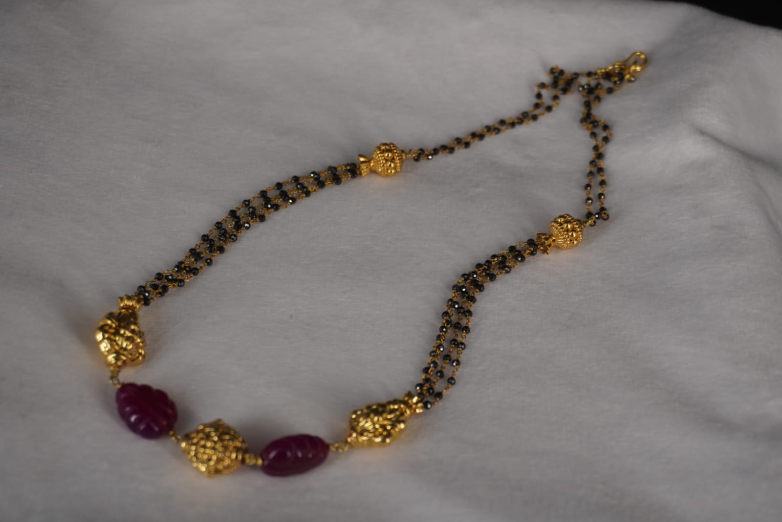 SLV021 Silver Black beads Chain crafted with Nakshi Balls