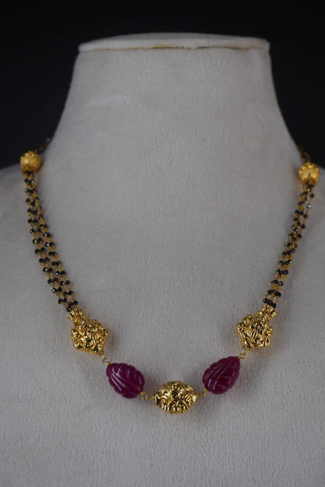 SLV021 Silver Black beads Chain crafted with Nakshi Balls