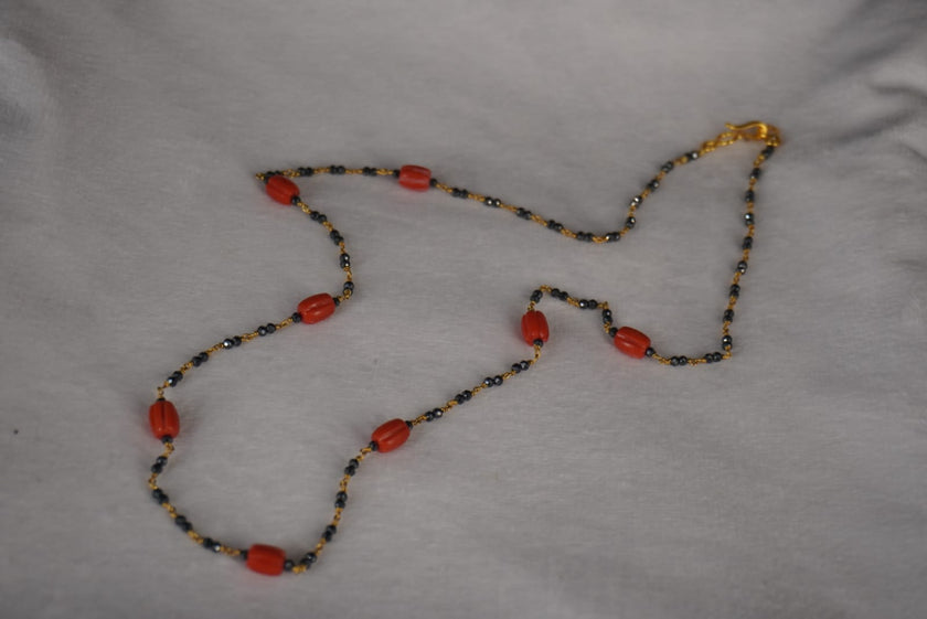 SLV022 Black beads chain beautify with Corals
