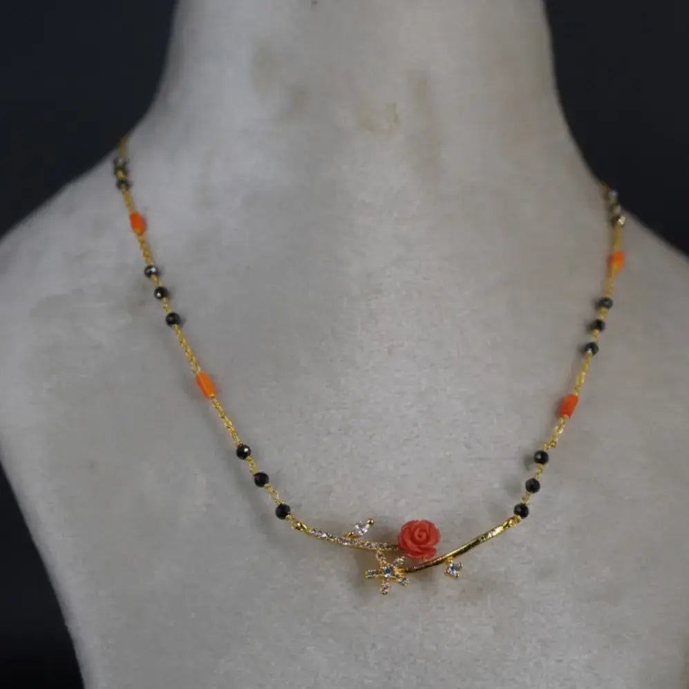 Coral Rose Flower Mangalsutra Hk0398